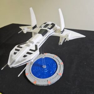 Iconic 10" Oneill Class Destroyer from Stargate SG-1 -3D printed - Painted and Colored - With Stargate Stand